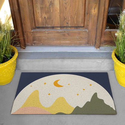 Feblilac Brown Background Moon Mountains PVC Coil Door Mat