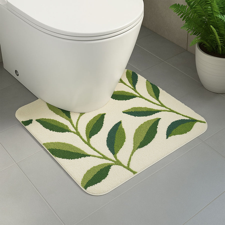 Feblilac Green Leaf Toilet Mat – Nature-Inspired U-Shaped Rug - view 2