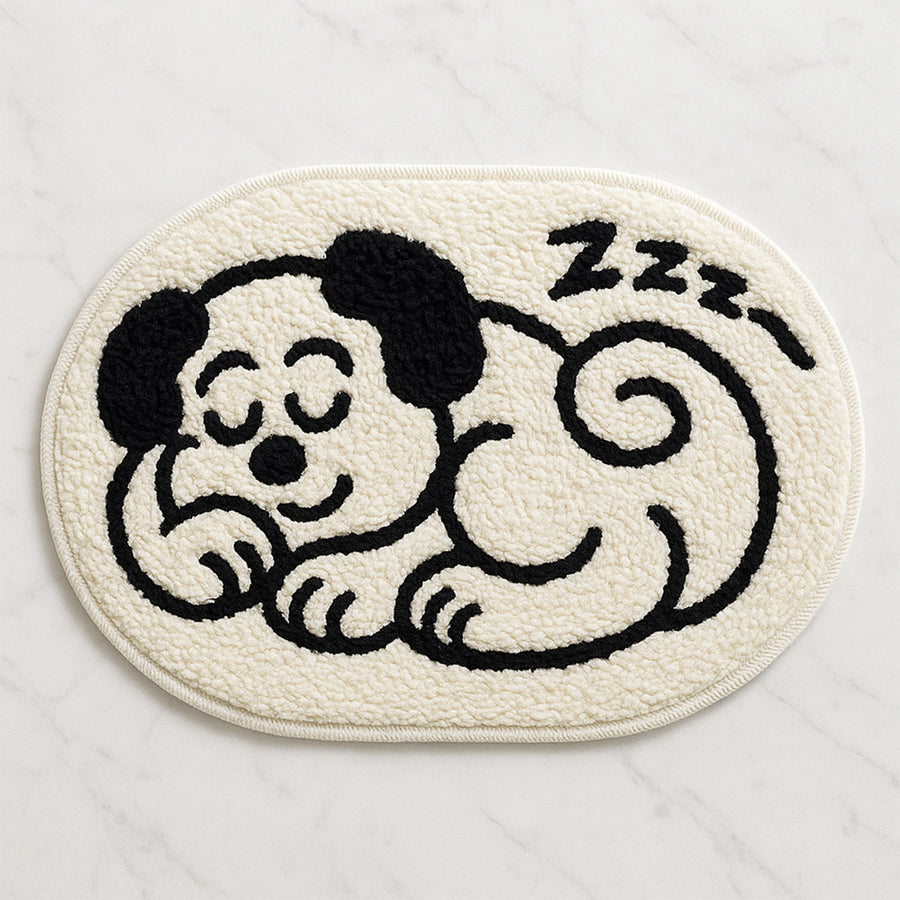 Feblilac Sleeping Dog Tufted Bath Mat – Oval Rug with Cute Cartoon Design - view 2