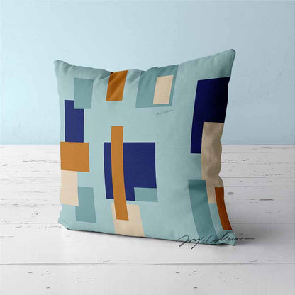 Feblilac Blue and Brown Squares Geometric Cushion Covers Throw Pillow Covers