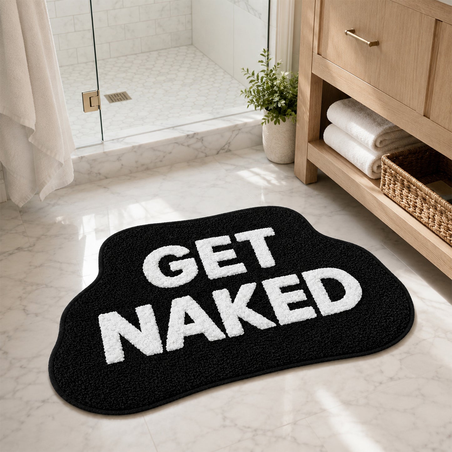 Feblilac GET NAKED Tufted Bath Mat, Irregular Black and White
