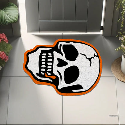 Feblilac Orange and black skull PVC Coil Door Mat