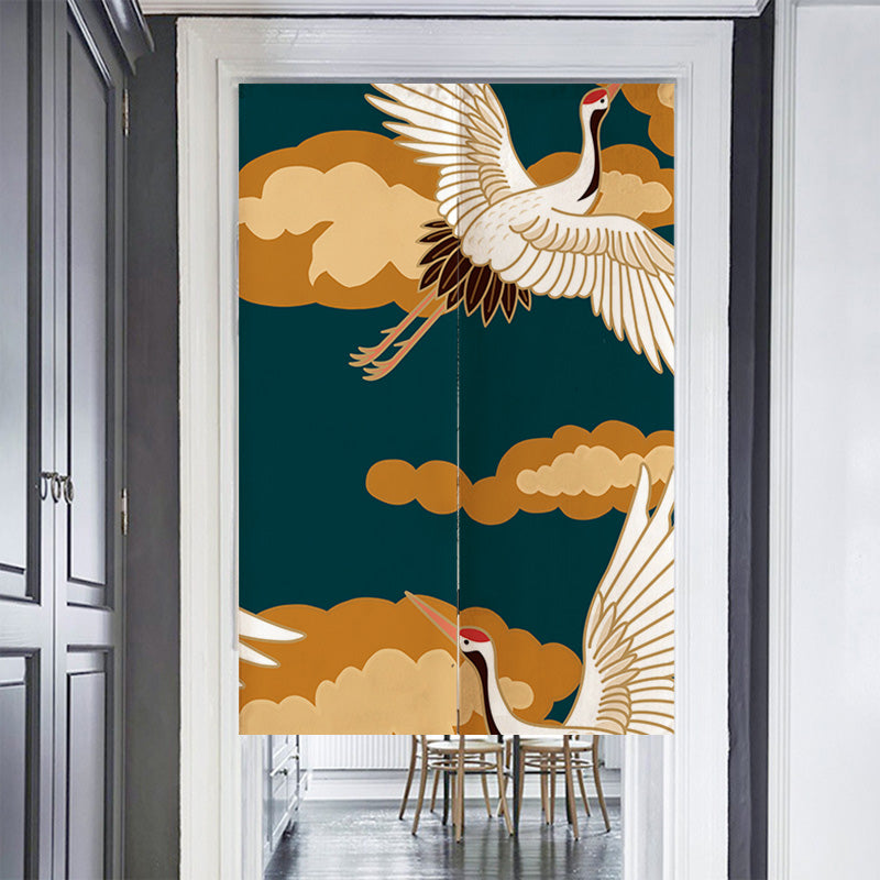 Feblilac Blue Background Crane Door Curtain