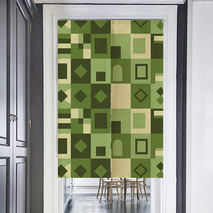 Feblilac Green Geometric Grid Door Curtain