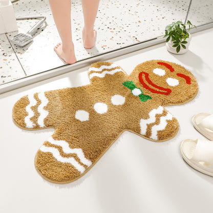 Cute Ginger Man Bath Mat, Gingerbread Man Cookies Bathroom Rug, 50x80cm / 19"x31"