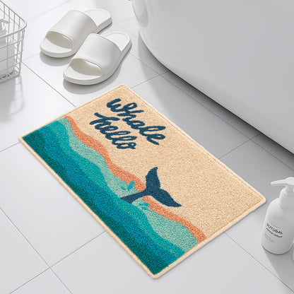Feblilac Whale Hello Bath Mat – Nautical Ocean Themed Bathroom Rug, Soft & Absorbent, Non-Slip, Machine Washable