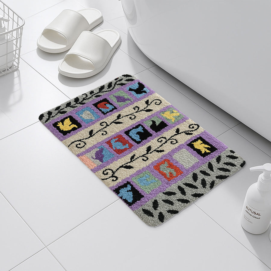 Feblilac Gray and Purple Striped Vines Tufted Bath Mat by Liz Gamberg Studio from US - view 3