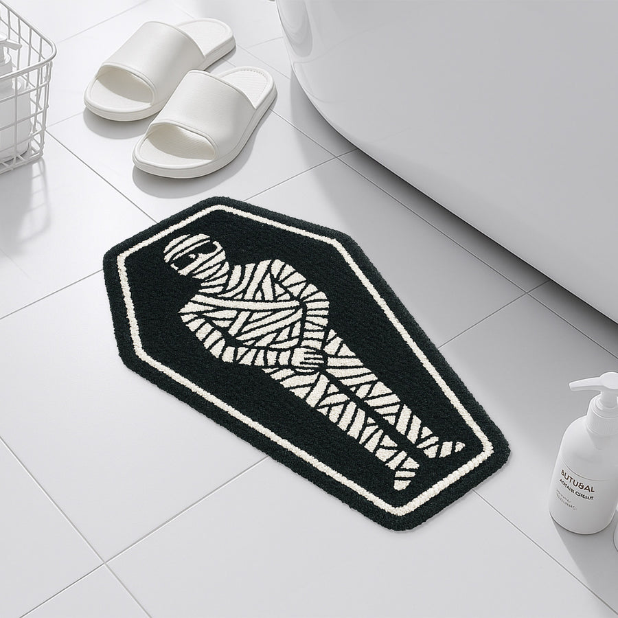 Feblilac Halloween Mummy Bath Mat, Black and White Rug for Bathroom - view 2
