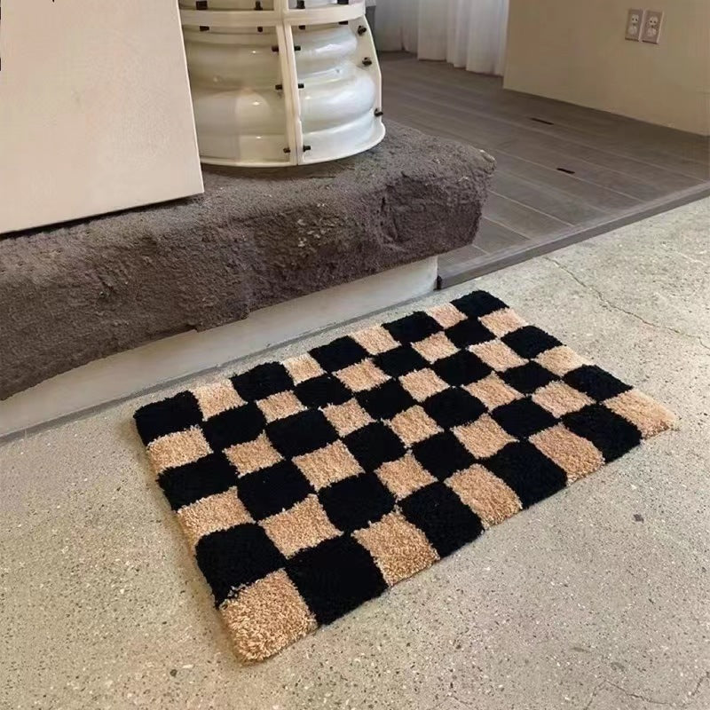 Feblilac Black and Brown Checkerboard Tufted Bath Mat