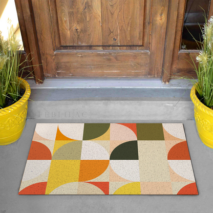 Feblilac Red Green Orange Circles PVC Coil Door Mat