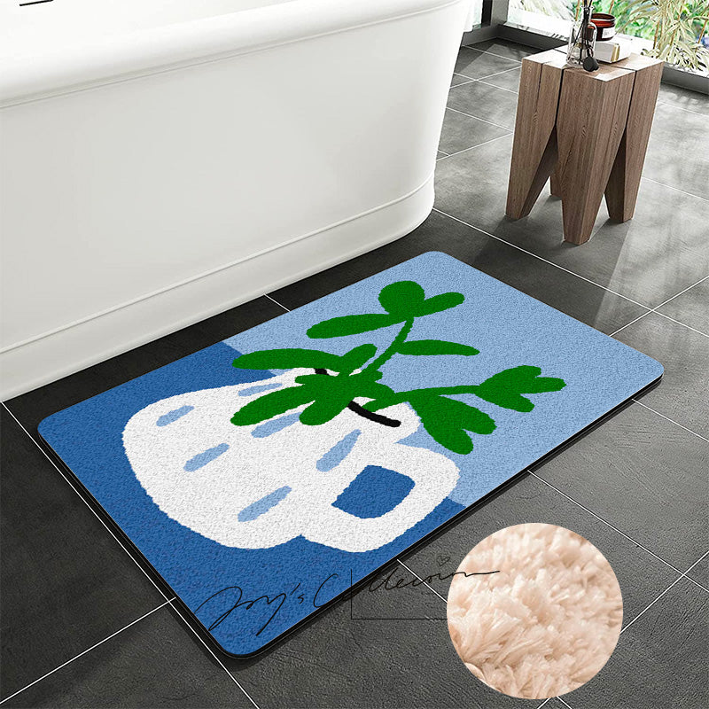 Feblilac White Vase and Greenery Tufted Bath Mat - view 2