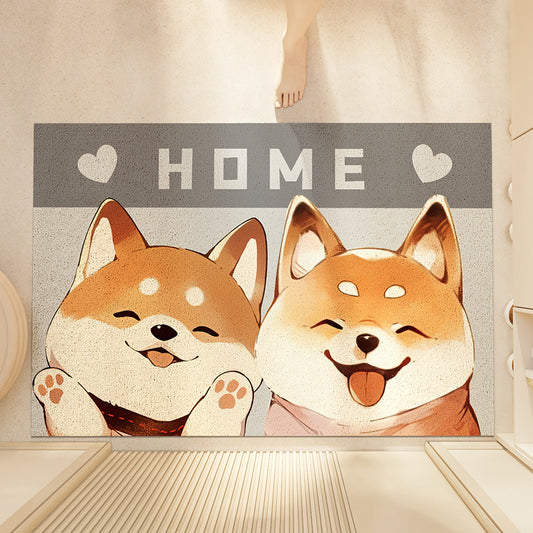 Feblilac Cute 2 Happy Shiba Inu PVC Coil Door Mat