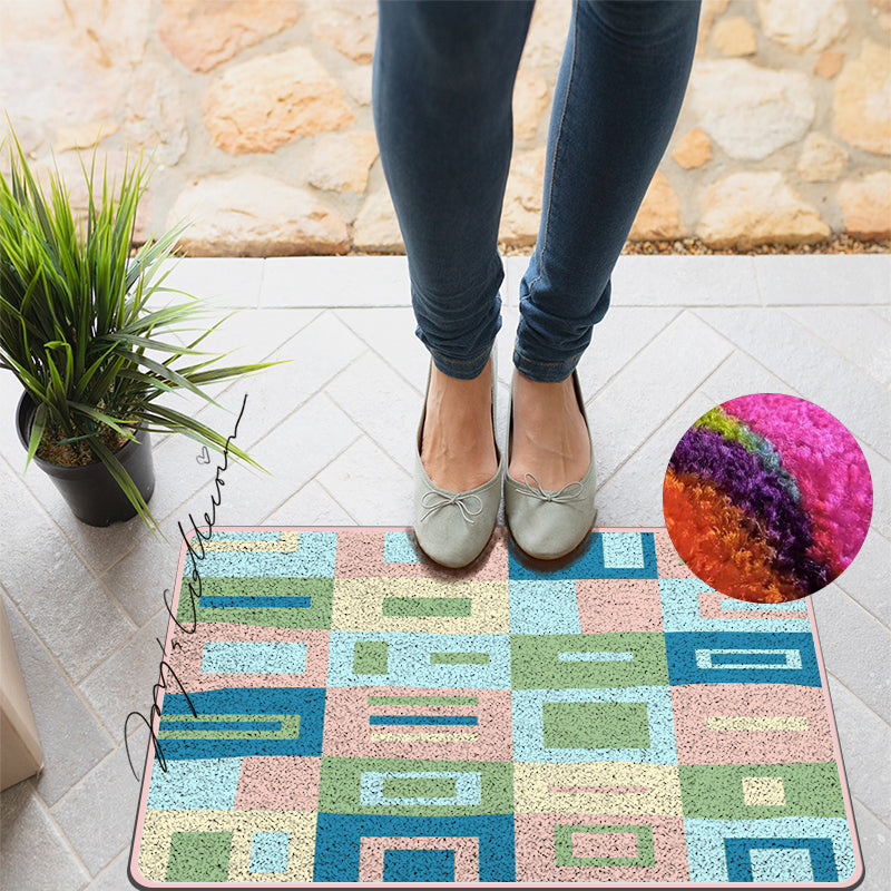 Feblilac Pink and Blue Square Geometric Nylon Door Mat - view 2
