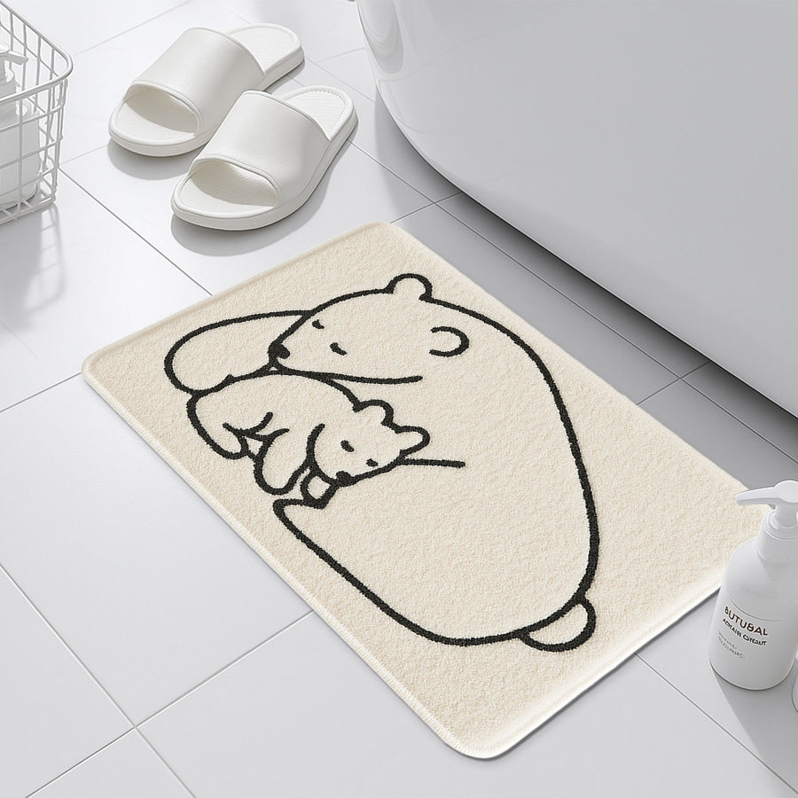 Feblilac Cute Bear Baby and Mom Bathroom Rug Bathmat, Rectangular Bath Mat - view 4