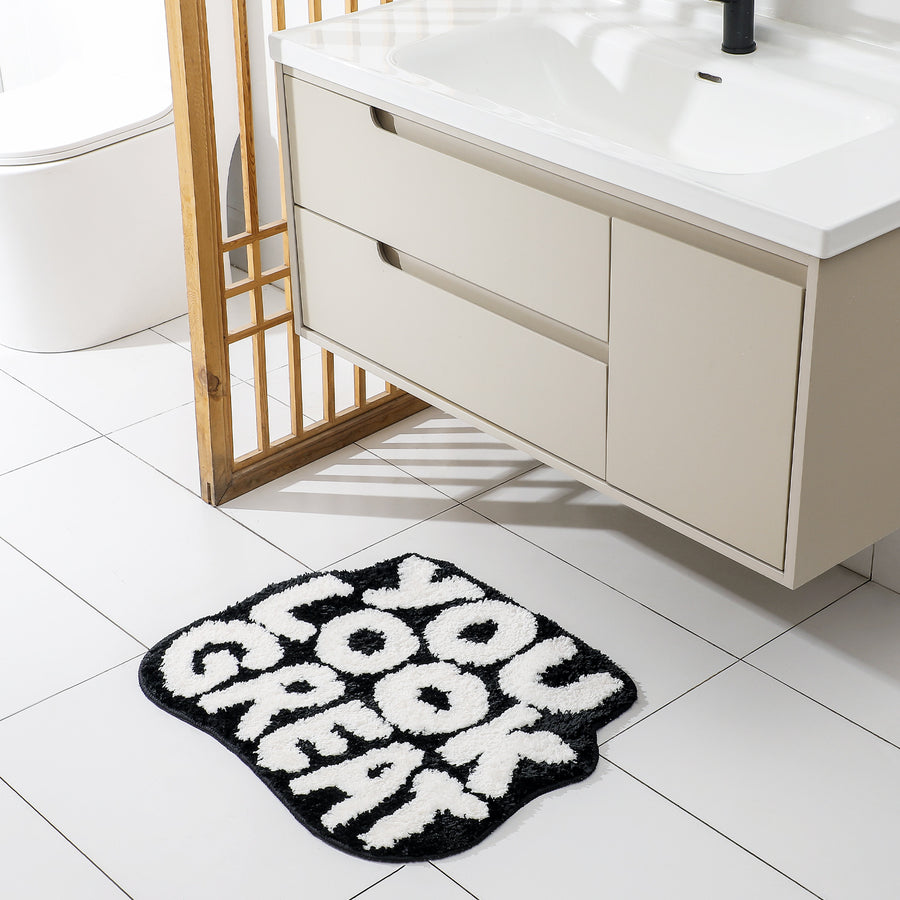 Feblilac Black and White You Lokk Great Irregular Tufted Bath Mat - view 2