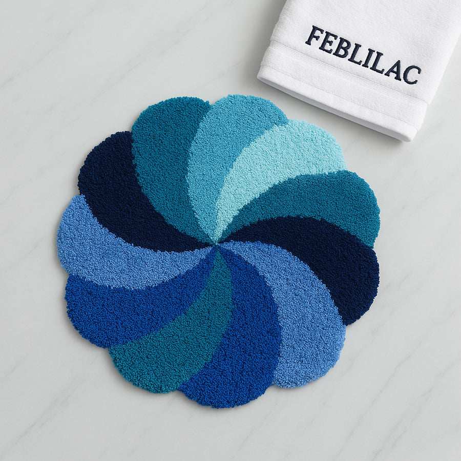 Feblilac Blue and Purple Rotating Windmill Tufted Bath Mat - view 3