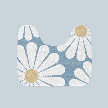 Feblilac Blue Daisy Contour Rug for Toilet, U-Shaped Tufted Bath Mat