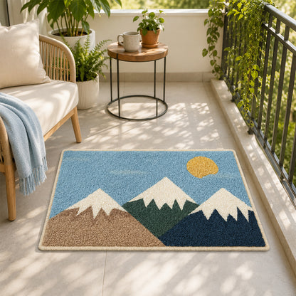 Feblilac Mountain Landscape Tufted Bath Mat – Non-Slip Absorbent Bathroom Rug for Modern Home Decor
