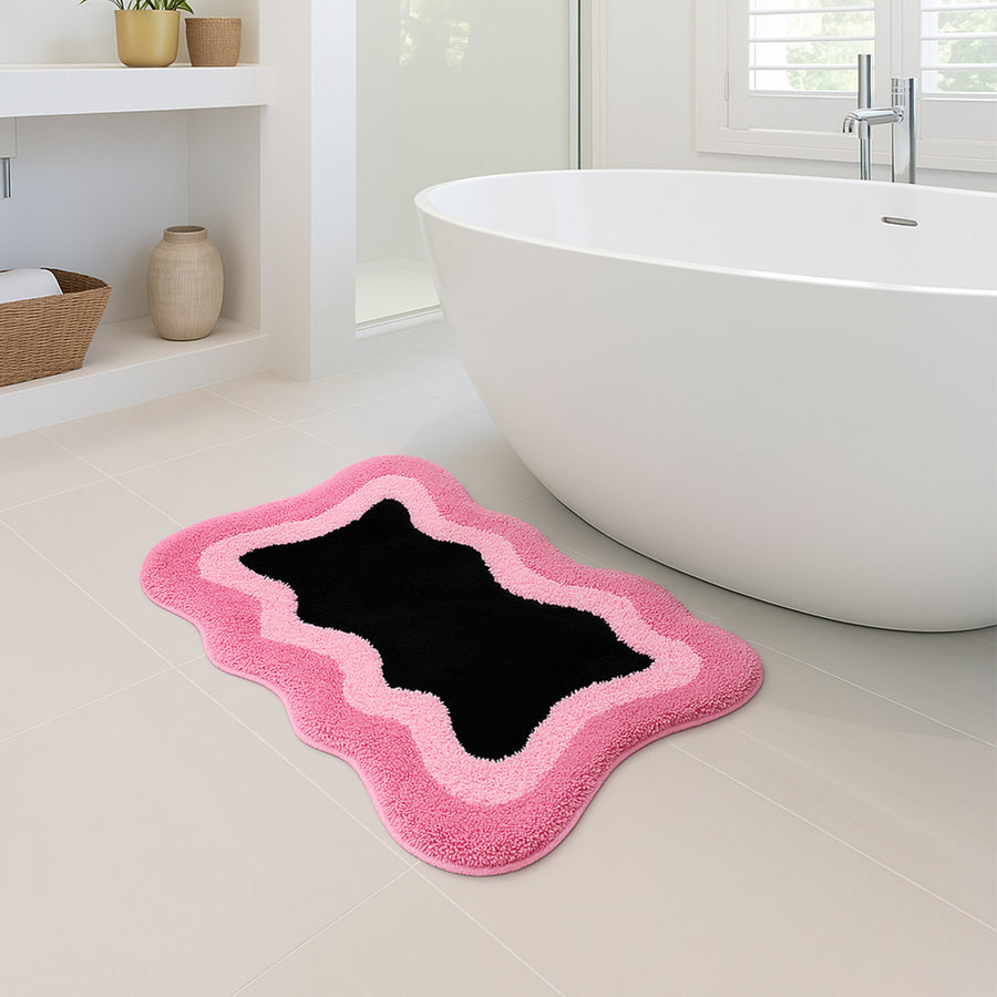Feblilac Black Pink Wave Bedroom Rug Long Runner, Rug for Bedside Bathroom - view 2