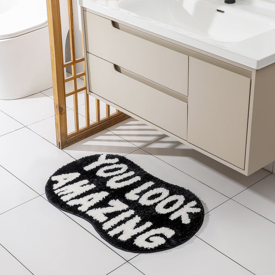 Feblilac Black and White You Look Amazing Irregular Tufted Bath Mat - view 2