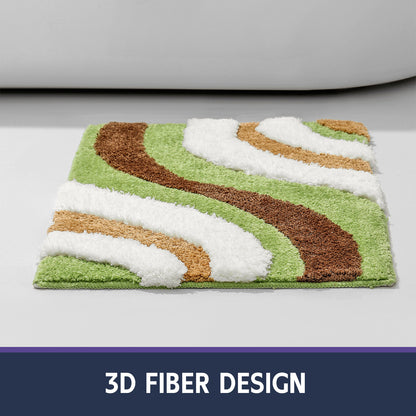 Feblilac Green, white and Brown Curves Bath Mat