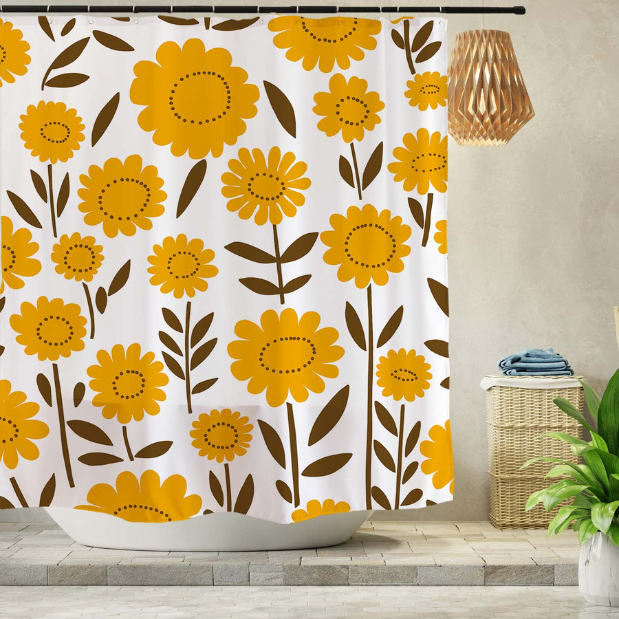 Feblilac Orange Yellow Flowers Branches Shower Curtain with Hooks - view 2