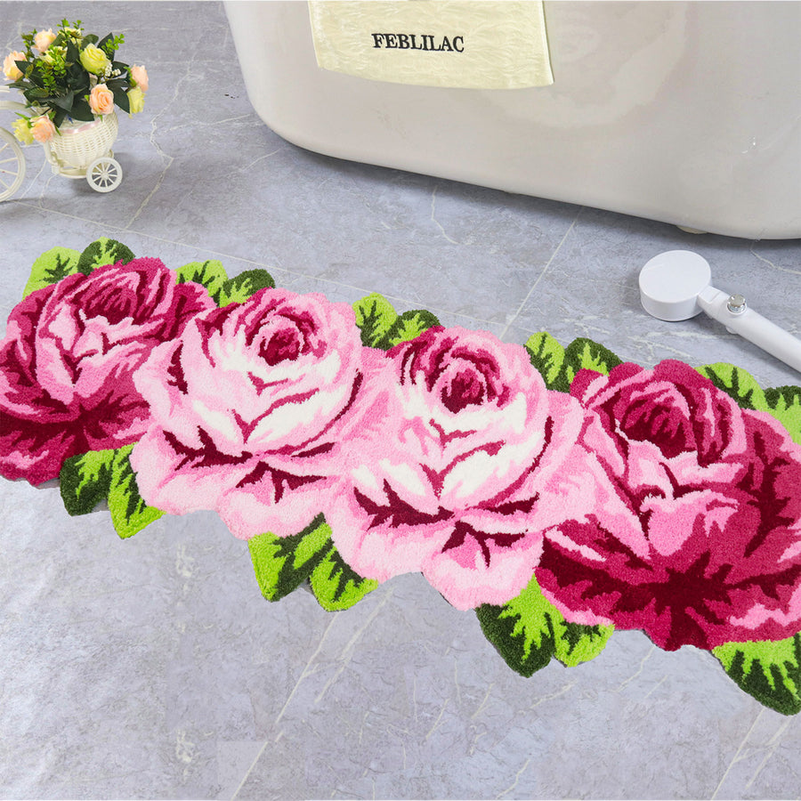 Feblilac 4 Pink Flowers Tufted Bath Mat - view 2
