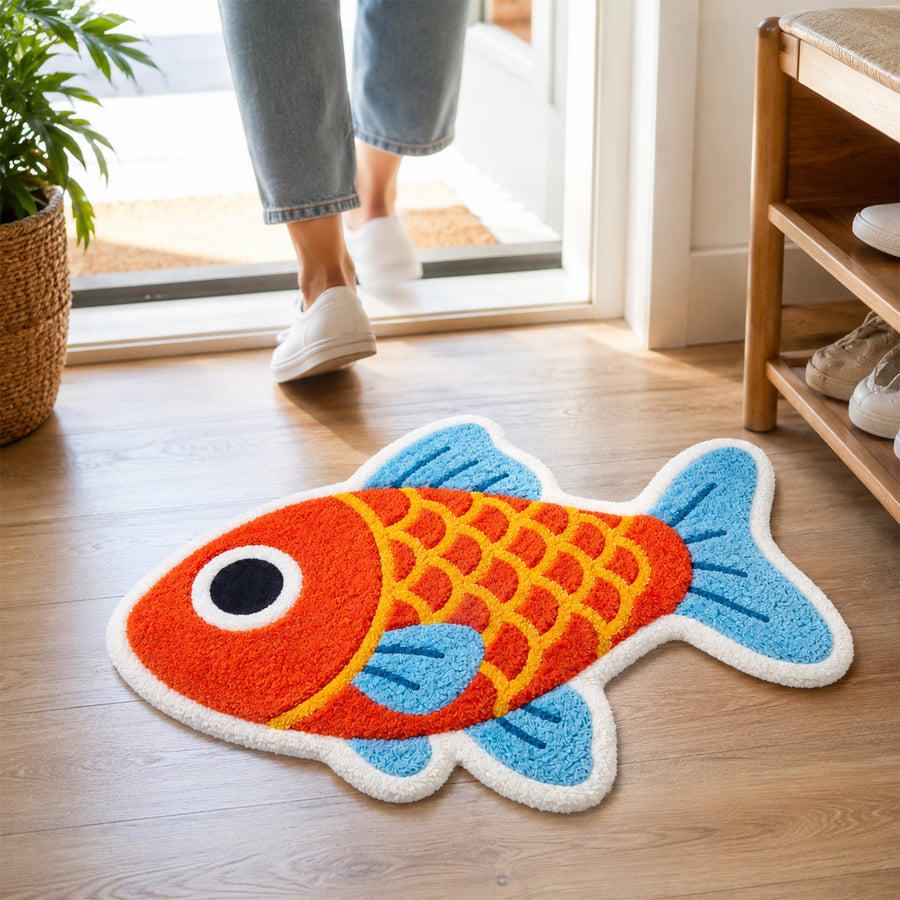 Feblilac Koi Fish Tufted Bath Mat – Colorful Fish Shaped Rug - view 3
