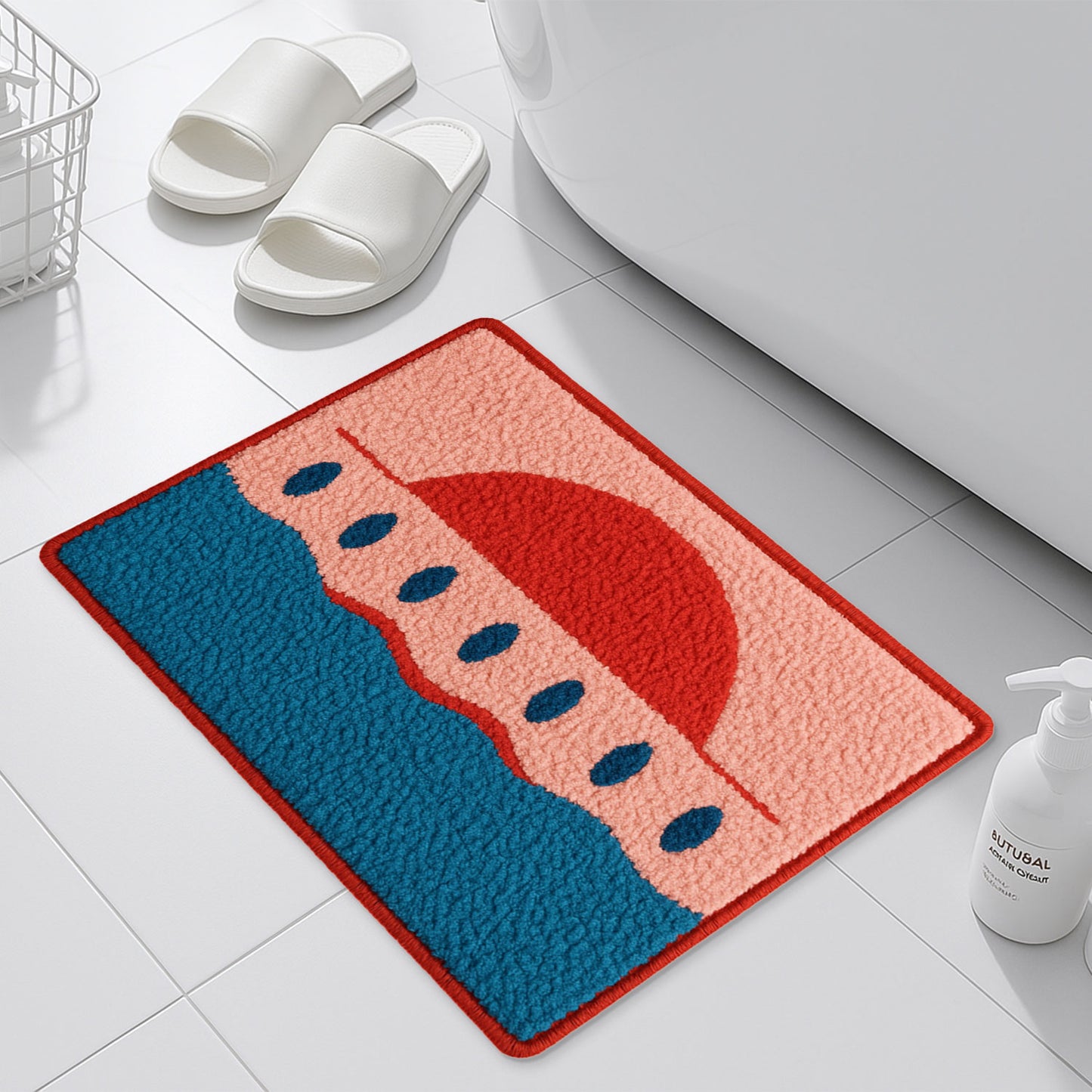 Feblilac Pink Sky and Sea Tufted Bath Mat