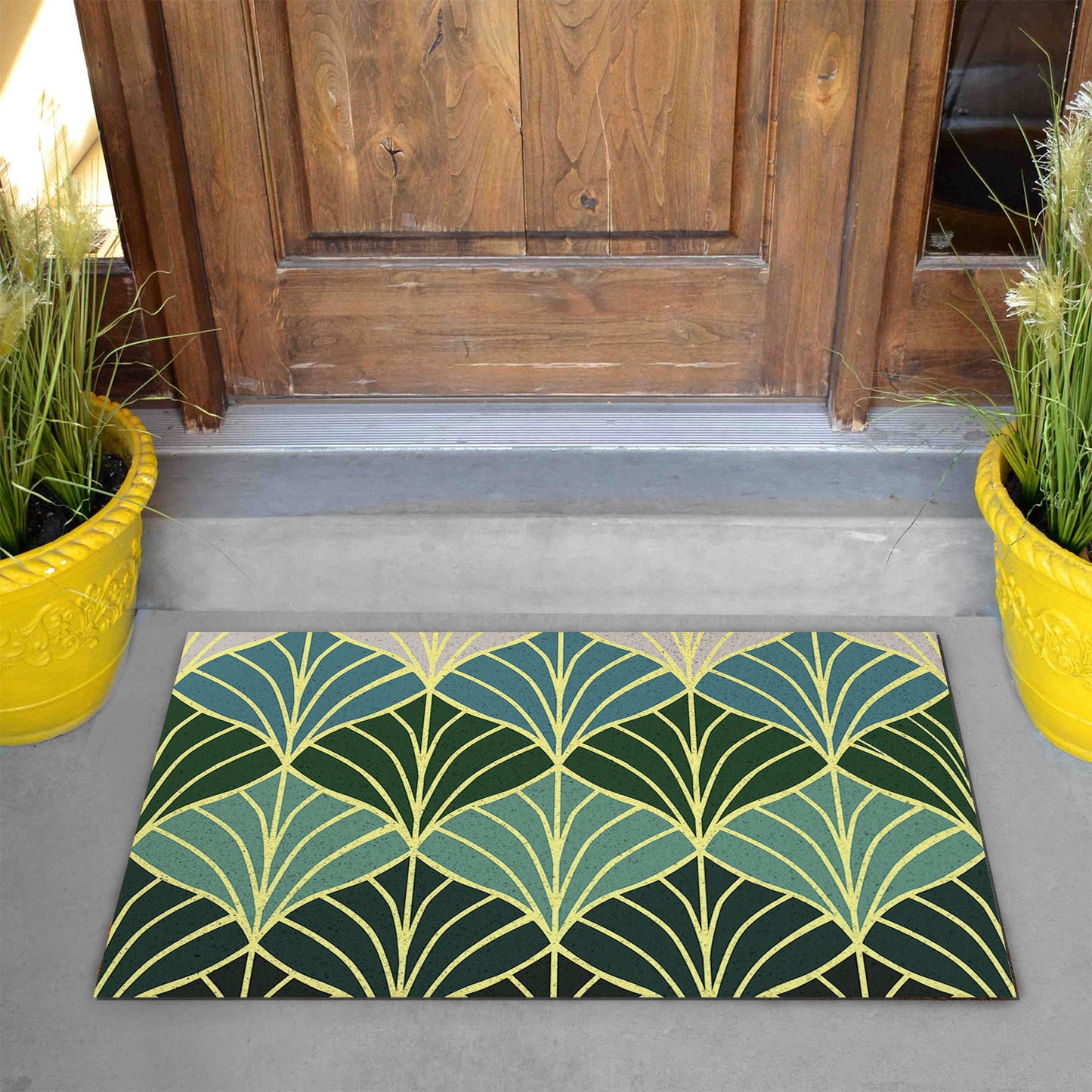 Feblilac Golden Green Ginkgo Leaves PVC Coil Door Mat