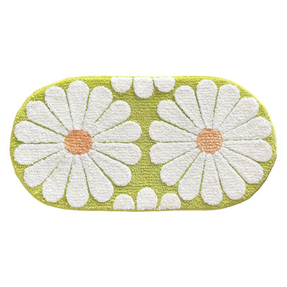 Feblilac Oval Turquoise Daisy Flower Tufted Bath Mat