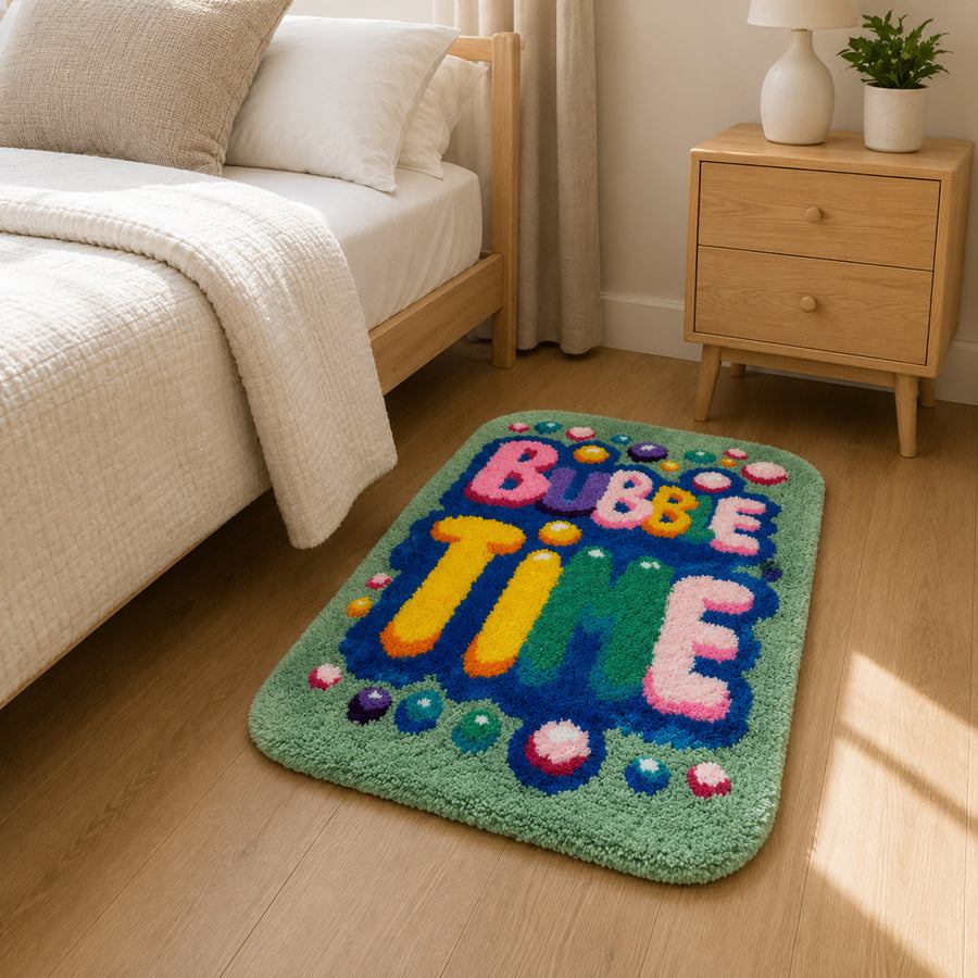 Colorful Bubble Time Tufted Bath Mat, Retro Letter Bathroom Rug - view 3