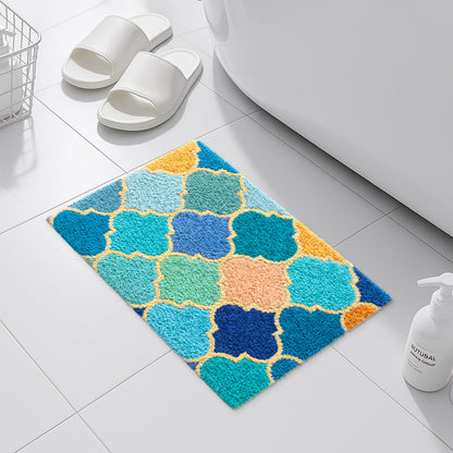 Feblilac Moroccan Trellis Tufted Bath Mat – Colorful Non-Slip Absorbent Rug for Bathroom & Entryway