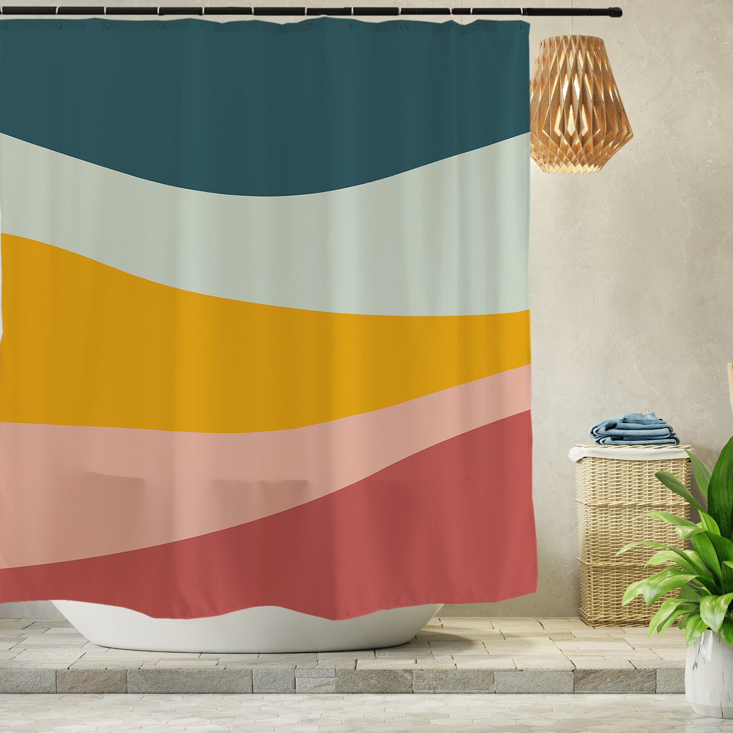 Feblilac Five Color Mountain Shower Curtain with Hooks