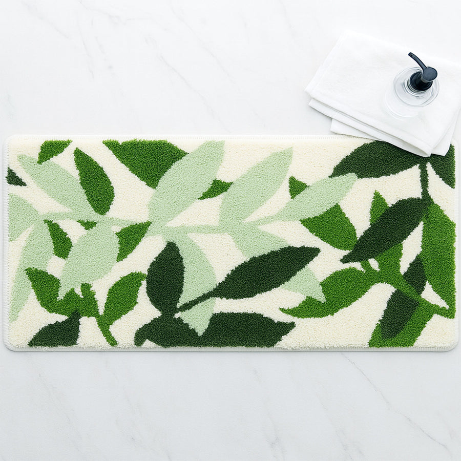 Feblilac Green Leaf Bathroom Rug – Non-Slip Absorbent Bath Mat for Modern Home Décor - view 2
