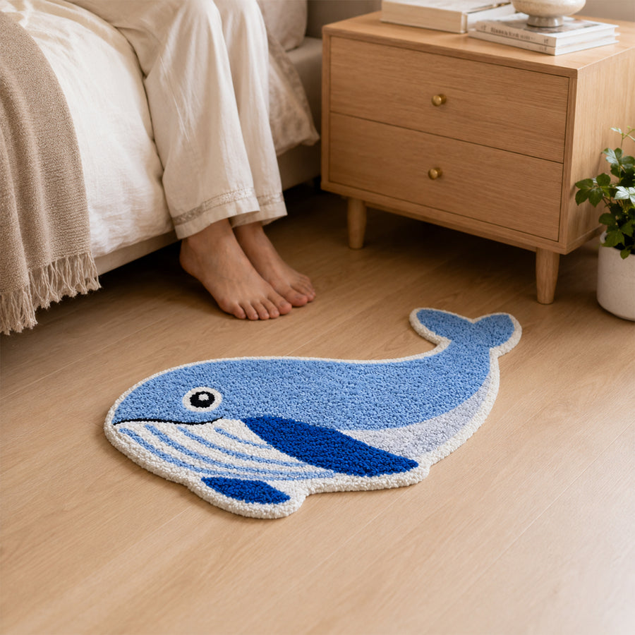 Feblilac Blue Whale Tufted Bath Mat, Ocean Animal Rug, Cute Whale Bathroom Rug - view 2