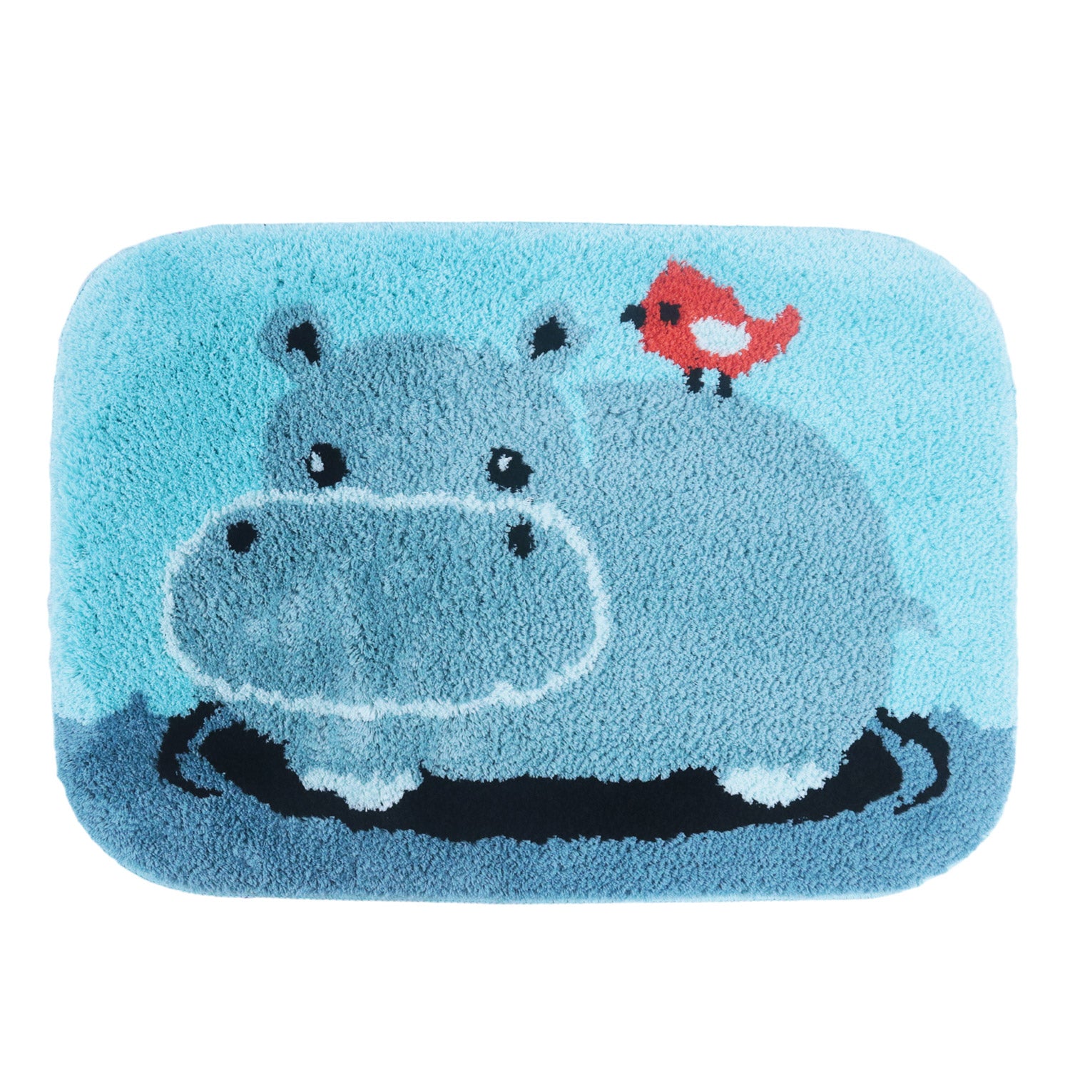 Feblilac Hippo and Bird in Water Tufted Bath Mat