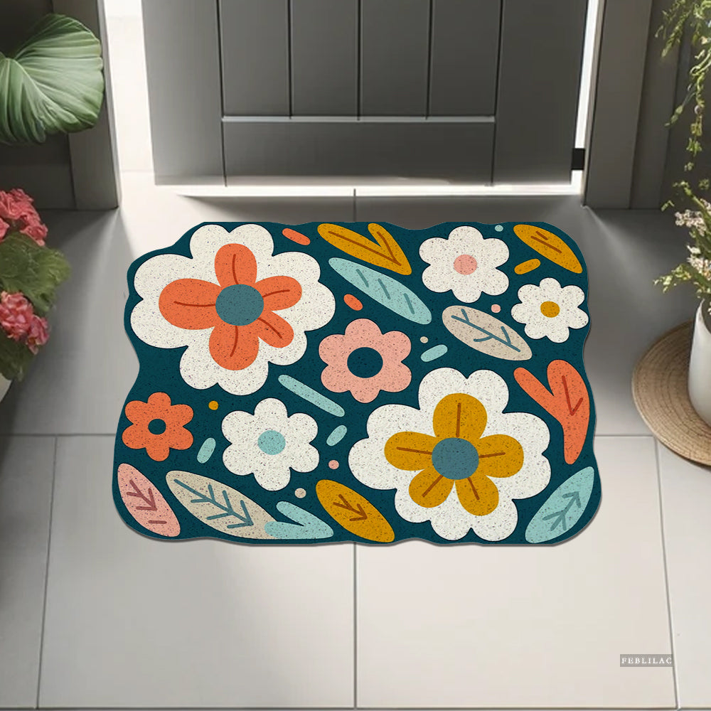 Feblilac Irregular Flowers PVC Coil Door Mat