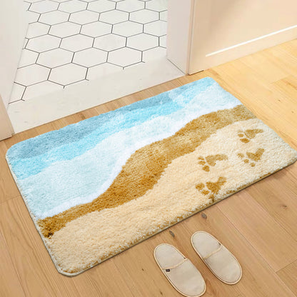 Feblilac Footprints on the Beach Tufted Bath Mat