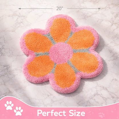 Feblilac Pink & Orange Flower Tufted Bath Mat – Soft Absorbent Non-Slip Rug