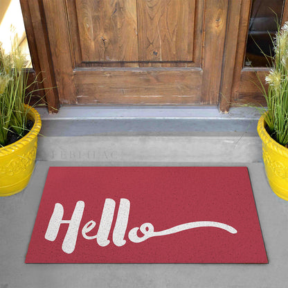 Feblilac Red Background Hello PVC Coil Door Mat