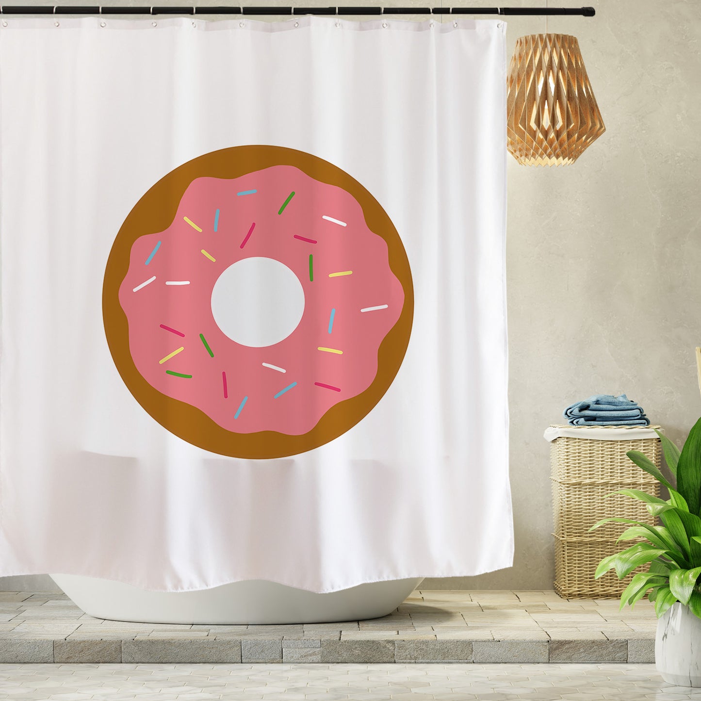 Feblilac Pink Donut Shower Curtain with Hooks