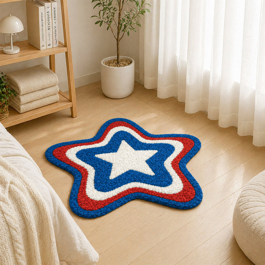 Feblilac Patriotic Star Tufted Bath Mat – Red White Blue Soft Bathroom Rug - view 2