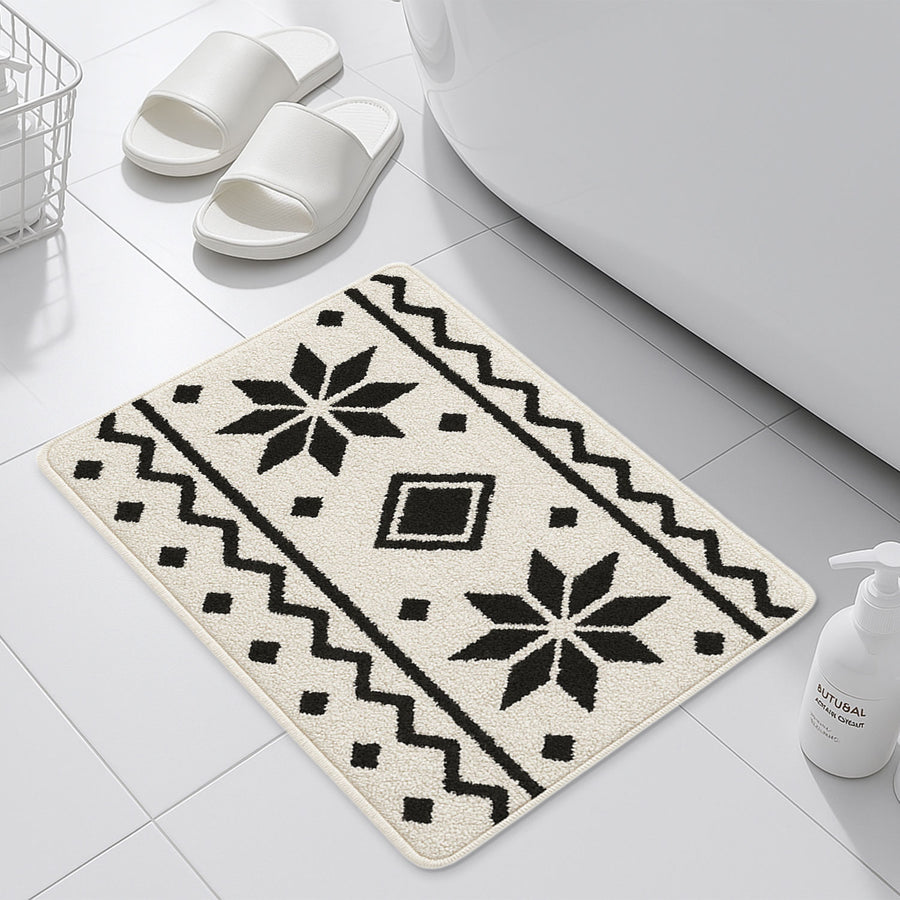 Feblilac Black and Grey Flower Geometric Pattern Ultra Soft Bathroom Rug - view 2