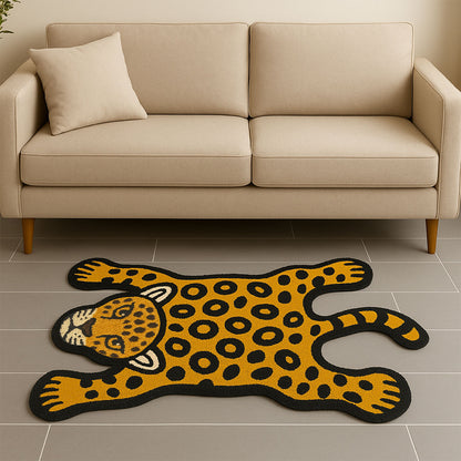 Feblilac Leopard tufted bath mat in front of a bathroom vanity with fresh towels