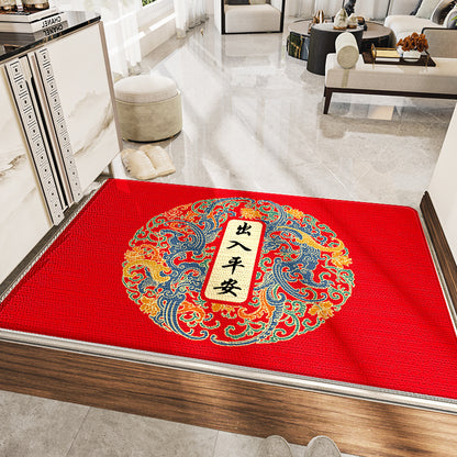 Feblilac Chinese Style Red Auspicious Clouds Polyester Door Mat