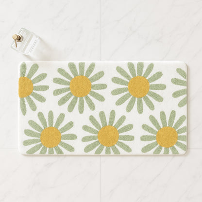 Feblilac Daisy Floral Bath Mat – Soft Non-Slip Absorbent Rug for Bathroom & Entryway