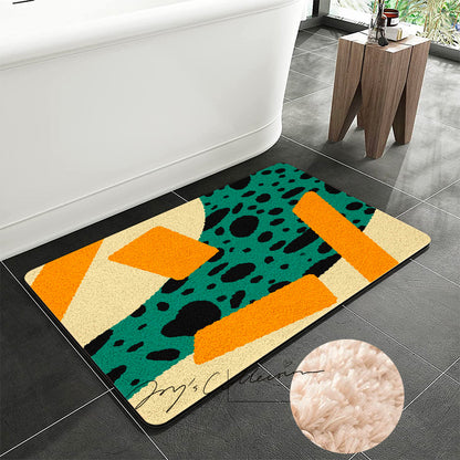 Feblilac Flowing Stain and Square Geometric Tufted Bath Mat