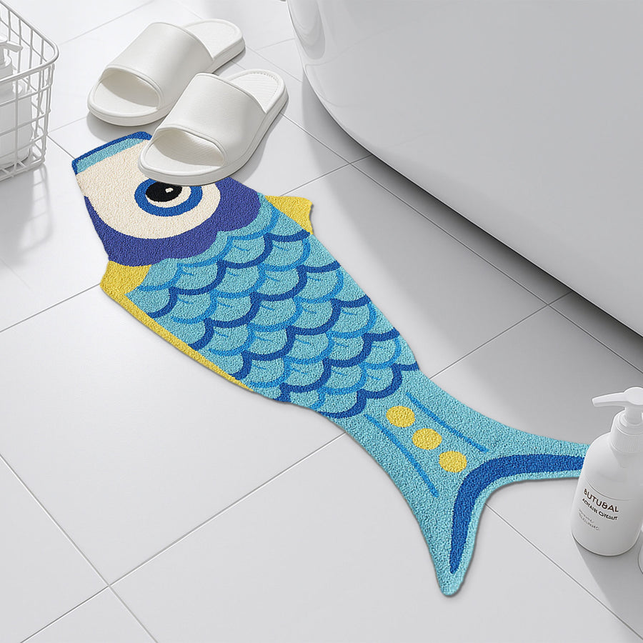 Cute Blue Koi Fish Bath Mat, Animal Runner Rug for Bathroom Bedroom - view 2