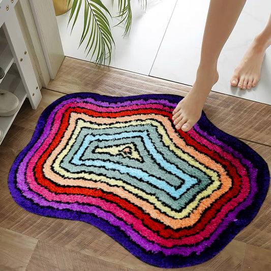 Feblilac Irregular Rainbow Tufted Bath Mat